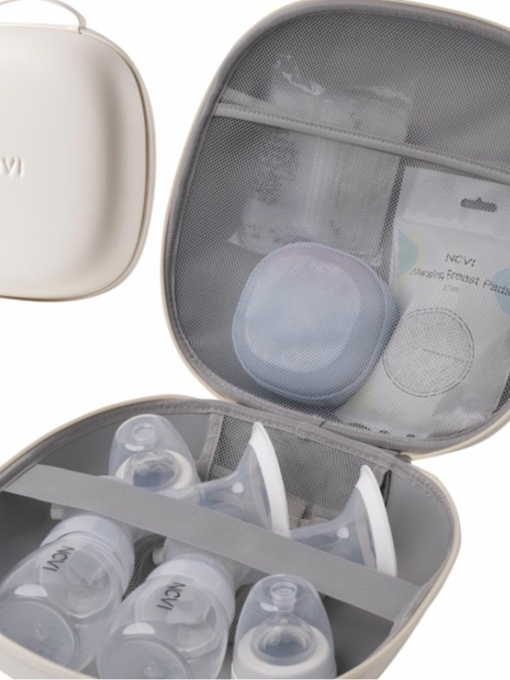 NCVI Breast Pump Carrying Case For Pump Parts And Bottles, Portable beige